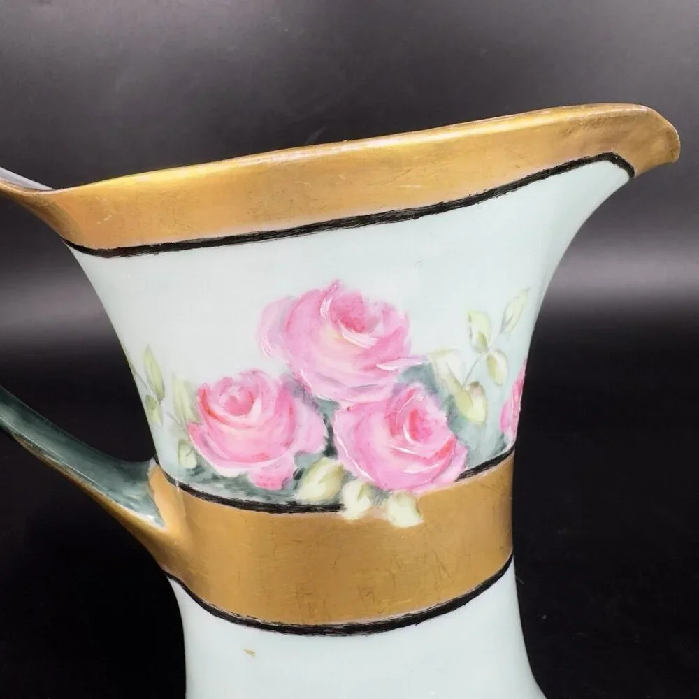 HR Cacilie Bavaria Germany Pitcher Jug Gold Trim Floral Pattern Favorite Marked‎